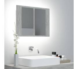 Dulap de baie cu oglindă și led, gri beton, 60x12x45 cm