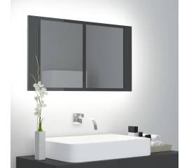 Dulap de baie cu oglindă și led, gri extralucios, 80x12x45 cm