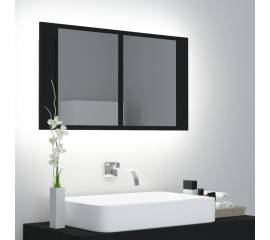 Dulap de baie cu oglindă și led, negru, 80x12x45 cm