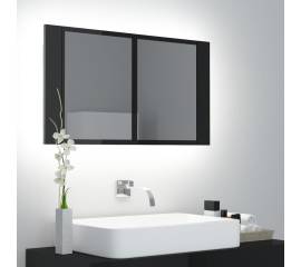Dulap de baie cu oglindă și led, negru extralucios, 80x12x45 cm
