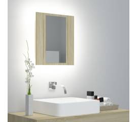 Dulap de baie cu oglindă și led, stejar sonoma, 40x12x45 cm