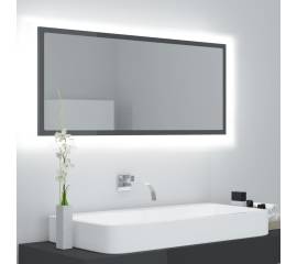 Oglindă de baie cu led, gri extralucios, 100x8,5x37 cm, pal