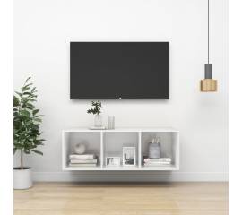 Dulap tv montat pe perete, alb extralucios, 37x37x107 cm, pal