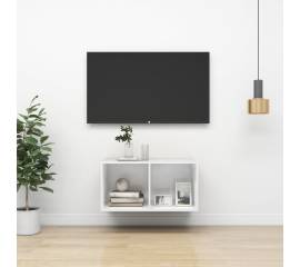 Dulap tv montat pe perete, alb extralucios, 37x37x72 cm, pal