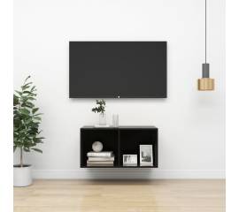 Dulap tv montat pe perete, negru extralucios, 37x37x72 cm, pal