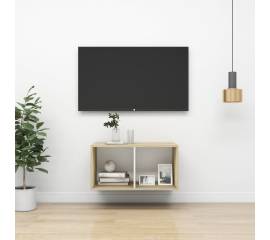Dulap tv montat pe perete, stejar sonoma și alb 37x37x72 cm pal