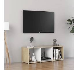 Comodă tv, alb și stejar sonoma, 107x35x37 cm, pal