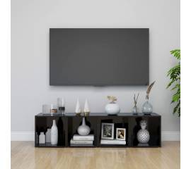 Comode tv, 4 buc., negru extralucios, 37x35x37 cm, pal