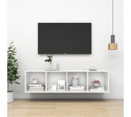 Dulap tv montat pe perete, alb extralucios, 37x37x142,5 cm, pal