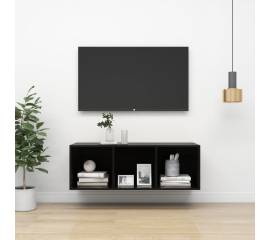 Dulap tv montat pe perete, negru extralucios, 37x37x107 cm, pal