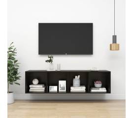 Dulap tv montat pe perete, negru extralucios 37x37x142,5 cm pal