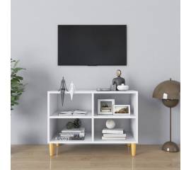 Comodă tv, picioare lemn masiv, alb, 69,5x30x50 cm