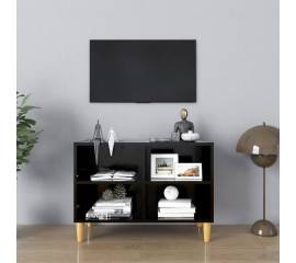 Comodă tv, picioare lemn masiv, negru, 69,5x30x50 cm