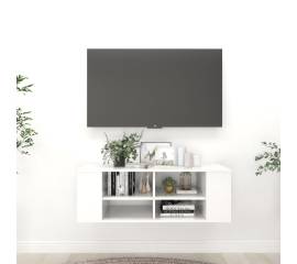 Dulap tv montat pe perete, alb extralucios, 102x35x35 cm, pal