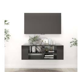 Dulap tv montat pe perete, negru extralucios, 102x35x35 cm, pal