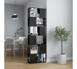 Bibliotecă/separator cameră, negru extralucios, 60x24x186 cm