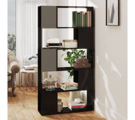 Bibliotecă/separator cameră, negru lucios, 80x24x155 cm, pal
