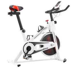 Bicicletă antrenament fitness, cu senzori puls, alb și roșu