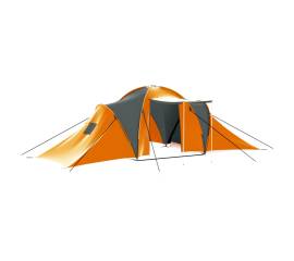 Cort camping, 9 persoane, gri și portocaliu, material textil