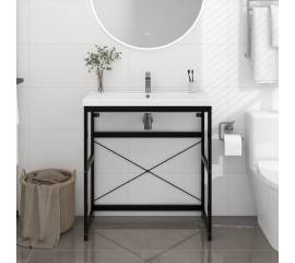 Cadru chiuvetă de baie, negru, 79x38x83 cm, fier