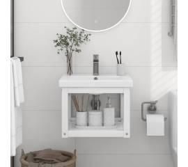 Cadru chiuvetă de baie pentru perete, alb, 40x38x31 cm, fier
