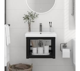 Cadru chiuvetă de baie pentru perete, negru, 40x38x31 cm, fier