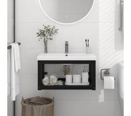 Cadru chiuvetă de baie pentru perete, negru, 59x38x31 cm, fier