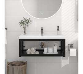 Cadru chiuvetă de baie pentru perete, negru, 79x38x31 cm, fier