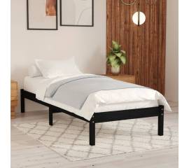 Cadru de pat uk small single, negru, 75x190 cm, lemn masiv pin
