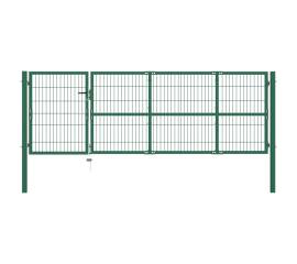 Poartă gard de grădină cu stâlpi, verde, 350 x 100 cm, oțel