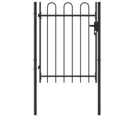 Poartă de gard cu o ușă, vârf arcuit, negru, 1 x 1,2 m, oțel