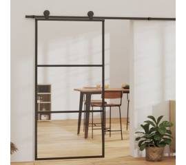 Ușă glisantă, negru, 102x205 cm, sticlă esg și aluminiu