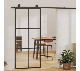 Ușă glisantă, negru, 90x205 cm, sticlă esg și aluminiu