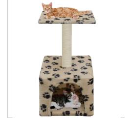 Ansamblu pisici, stâlp funie sisal, bej, 55 cm, imprimeu lăbuțe