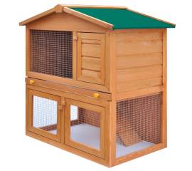 Cușcă de exterior iepuri cușcă adăpost animale mici 3 uși lemn