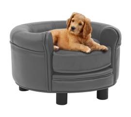 Canapea pentru câini, gri, 48x48x32 cm, pluș & piele ecologică