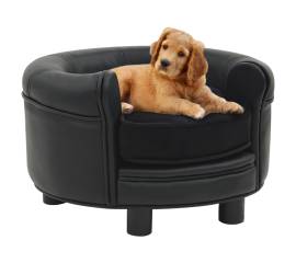 Canapea pentru câini, negru, 48x48x32 cm, pluș&piele ecologică