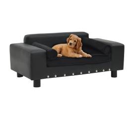 Canapea pentru câini, negru, 81x43x31cm, pluș & piele ecologică