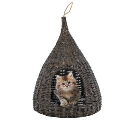 Casă de pisici cu pernă, gri, 40x60 cm, salcie naturală, teepee