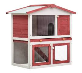 Cușcă de iepuri pentru exterior, 3 uși, roșu, lemn