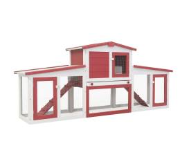 Cușcă exterior pentru iepuri mare roșu&alb 204x45x85 cm lemn
