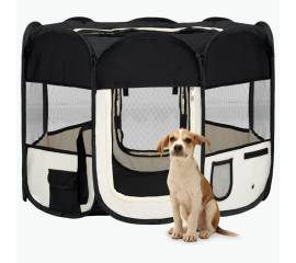 Țarc de câini pliabil cu sac de transport, negru, 90x90x58 cm