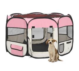 Țarc joacă pliabil câini cu sac de transport roz 110x110x58 cm