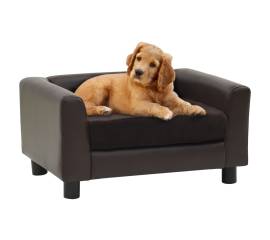 Canapea pentru câini, maro, 60x43x30 cm, pluș & piele ecologică