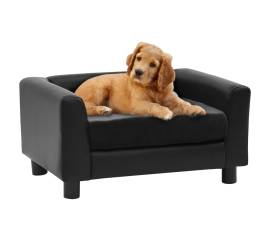 Canapea pentru câini, negru, 60x43x30 cm pluș & piele ecologică