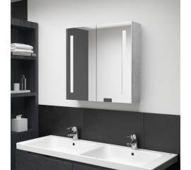 Dulap de baie cu oglindă și led, gri beton, 62x14x60 cm