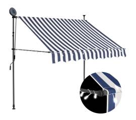 Copertină retractabilă manual cu led, albastru & alb, 150 cm