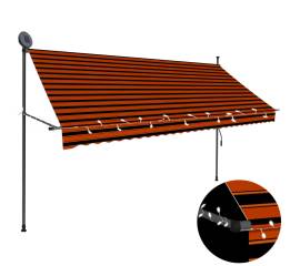 Copertină retractabilă manual cu led, portocaliu & maro, 300 cm