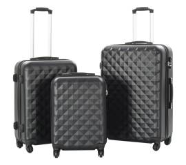 Set valiză carcasă rigidă, 3 buc., negru, abs