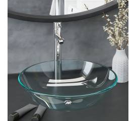 Chiuvetă baie robinet și scurgere tip push, transparent sticlă